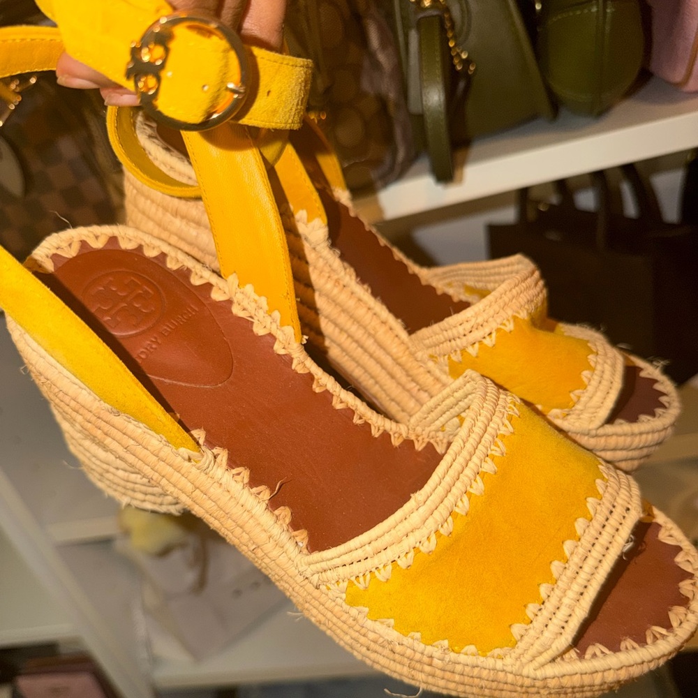 Tory Burch Yellow Suede Espadrille Sandals